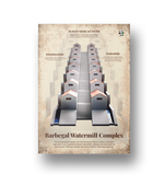 Poster van het Barbegal Watermill Complex, de eerste bekende fabriek uit het Romeinse Rijk, educatieve wanddecoratie door Academia Now.