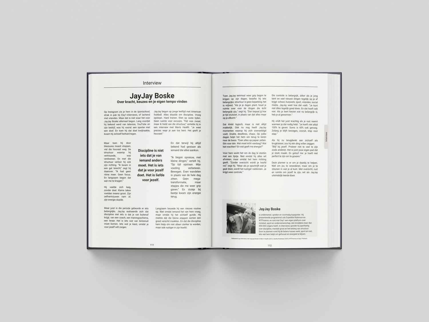 Open middelbare school planner met zichtbaar interview en inspirerende content voor leerlingen