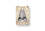 Poster van het Barbegal Watermill Complex, een Romeinse uitvinding voor massaproductie van graan, educatief en historisch design.