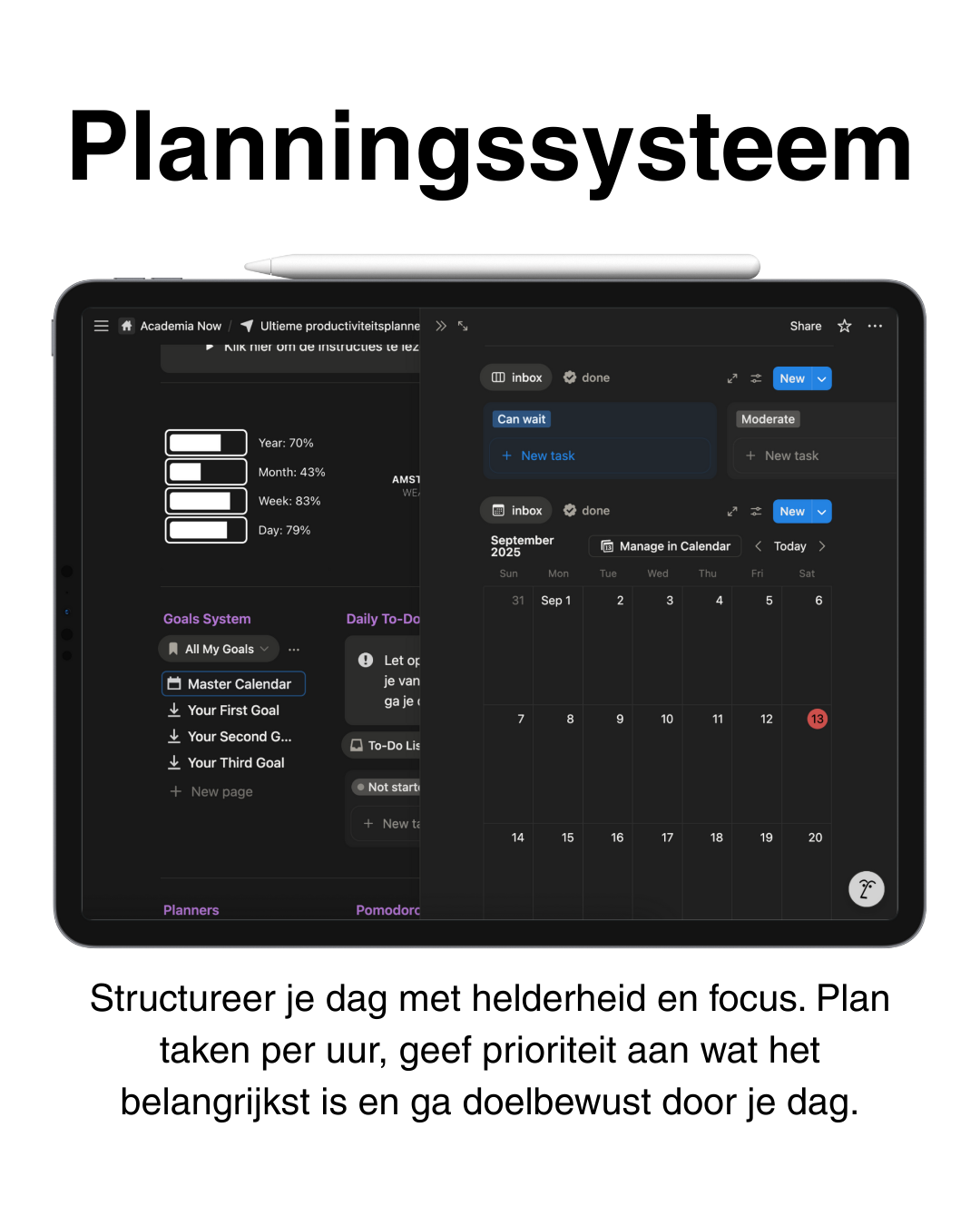 Ultieme productiviteitsplanner – digitaal planningssysteem voor dagelijks plannen, prioriteiten stellen en structuur aanbrengen in taken en doelen.